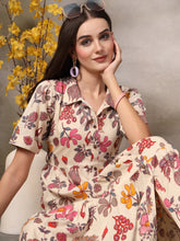 Women's Beige Tropical Printed Rayon Tiered Dress-DRSBEIGESOMIL